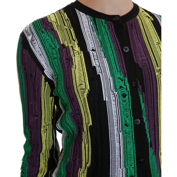 VERSACE • 2-Piece Distressed Jacquard Striped Cardigan and Tank Top Matching Set - Picture 4 of 16